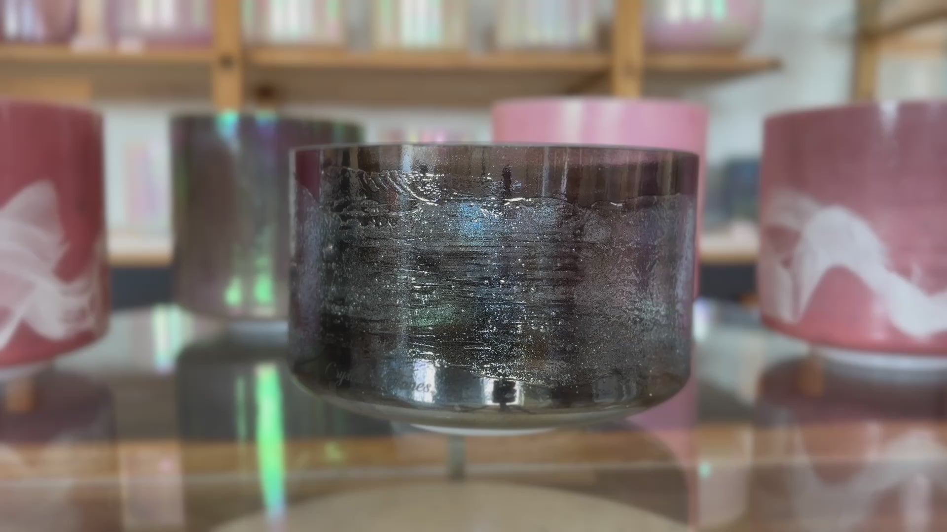 Load video: Lemurian Seed, Shungite &amp; White Light Aura Gold Alchemy™ Crystal Tones® Singing Bowl 9" E-35