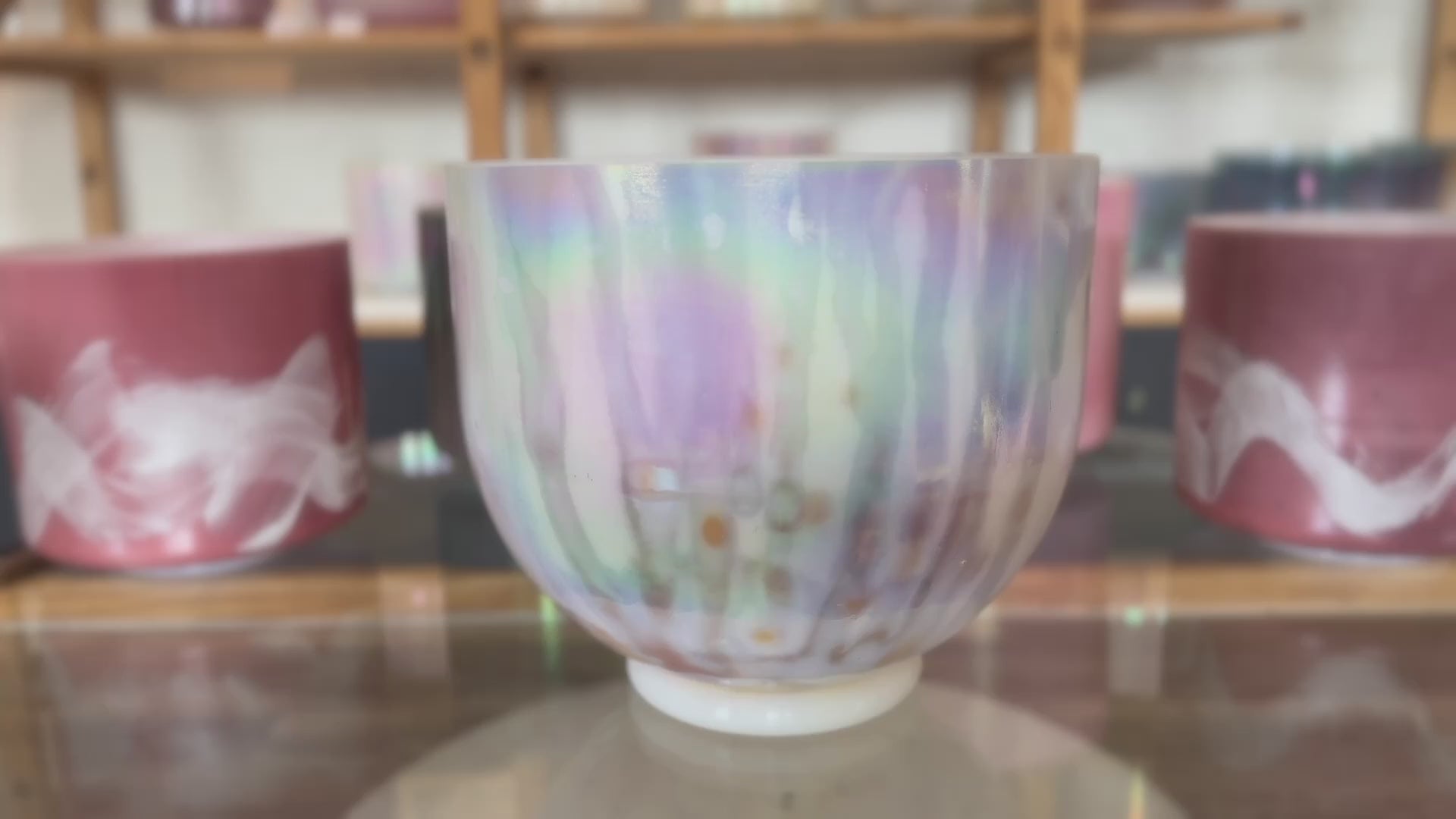 Load video: Pre-Loved Divine Mother Super Dome Quartz Alchemy™ Crystal Tones® Singing Bowl 10" A+45