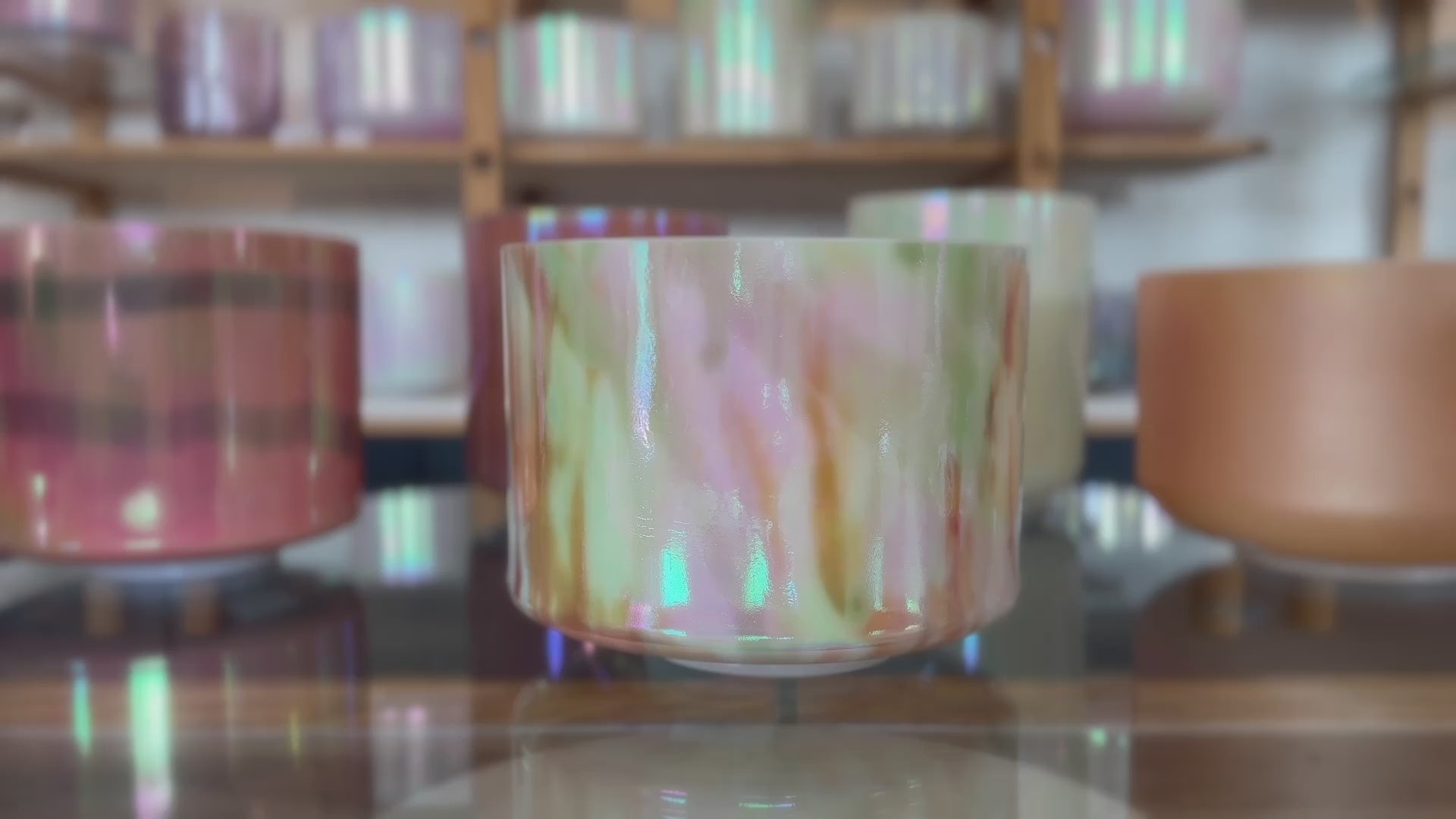 Load video: Mt. Shasta Serpentine, Sedona Red Rock &amp; Platinum Alchemy™ Crystal Tones® Singing Bowl 9" D-15
