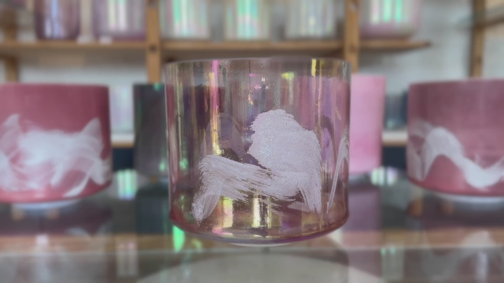 Load video: Rhodochrosite &amp; Violet Flame Aura Alchemy™ Crystal Tones® Singing Bowl 8" C#+25